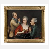 Dame mit zwei Herren beim Tric-Trac-Spiel111