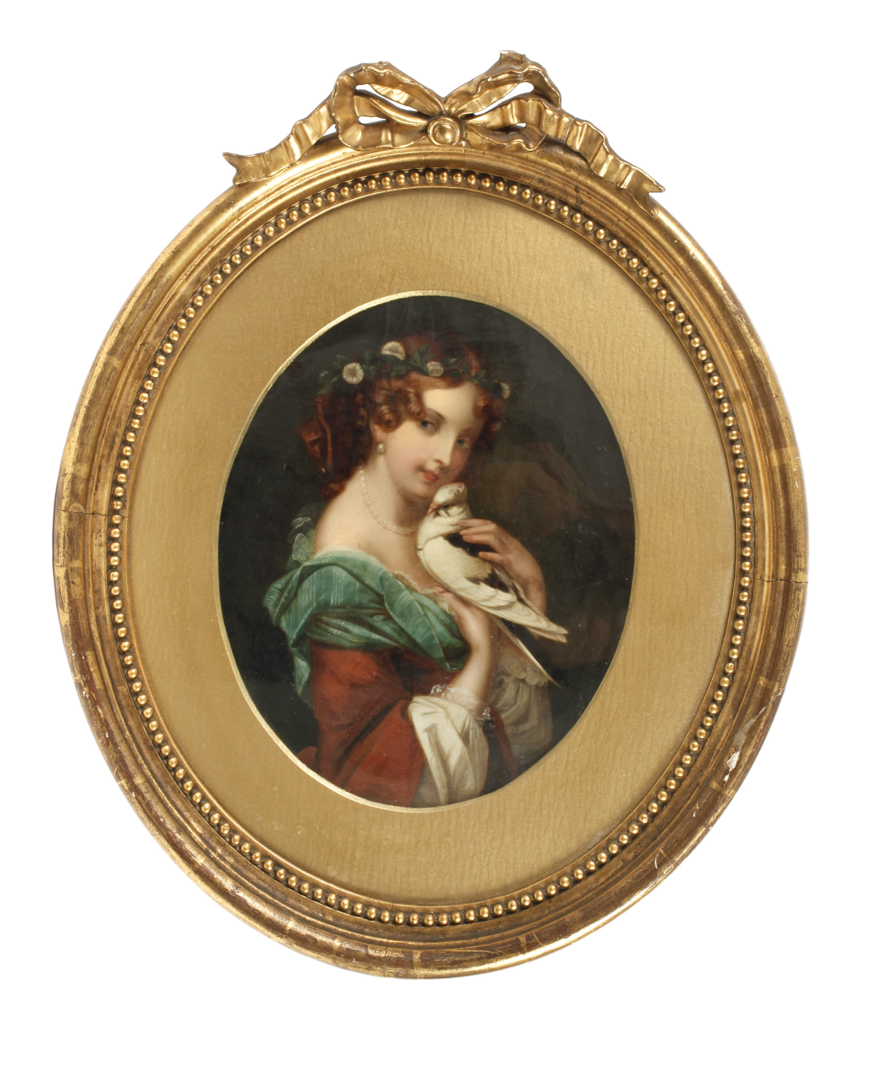 Damenportrait mit Taube Biedermeier