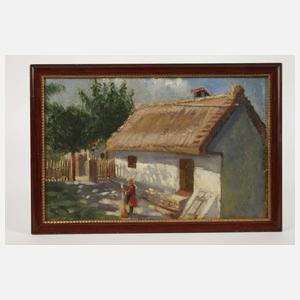 Berthold Genzmer attr., Mädchen vor Bauernkate