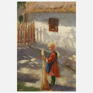 Berthold Genzmer attr., Mädchen vor Bauernkate