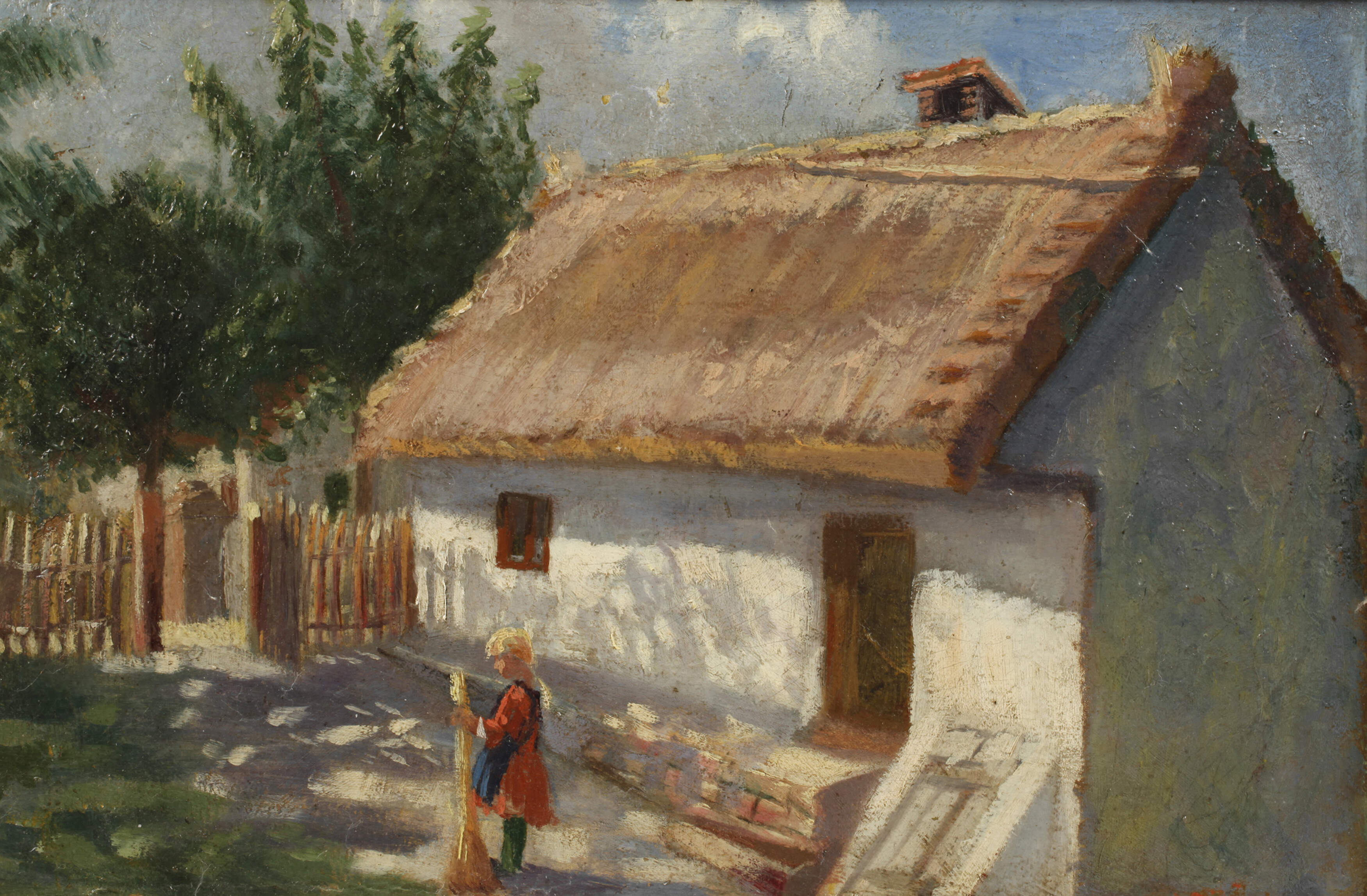 Berthold Genzmer attr., Mädchen vor Bauernkate