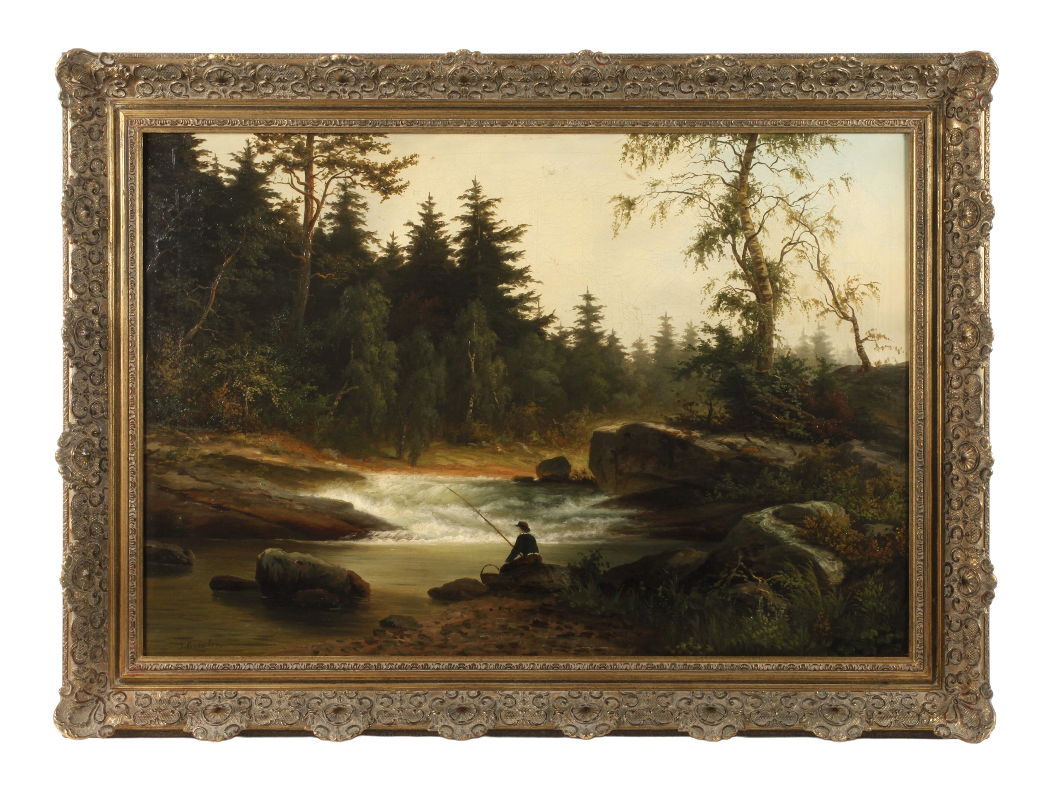 J. Greuter, Angler am Fluss im Abendlandschaft