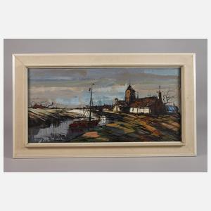 Walter Prescher van Ed, Hafenansicht mit Stadt