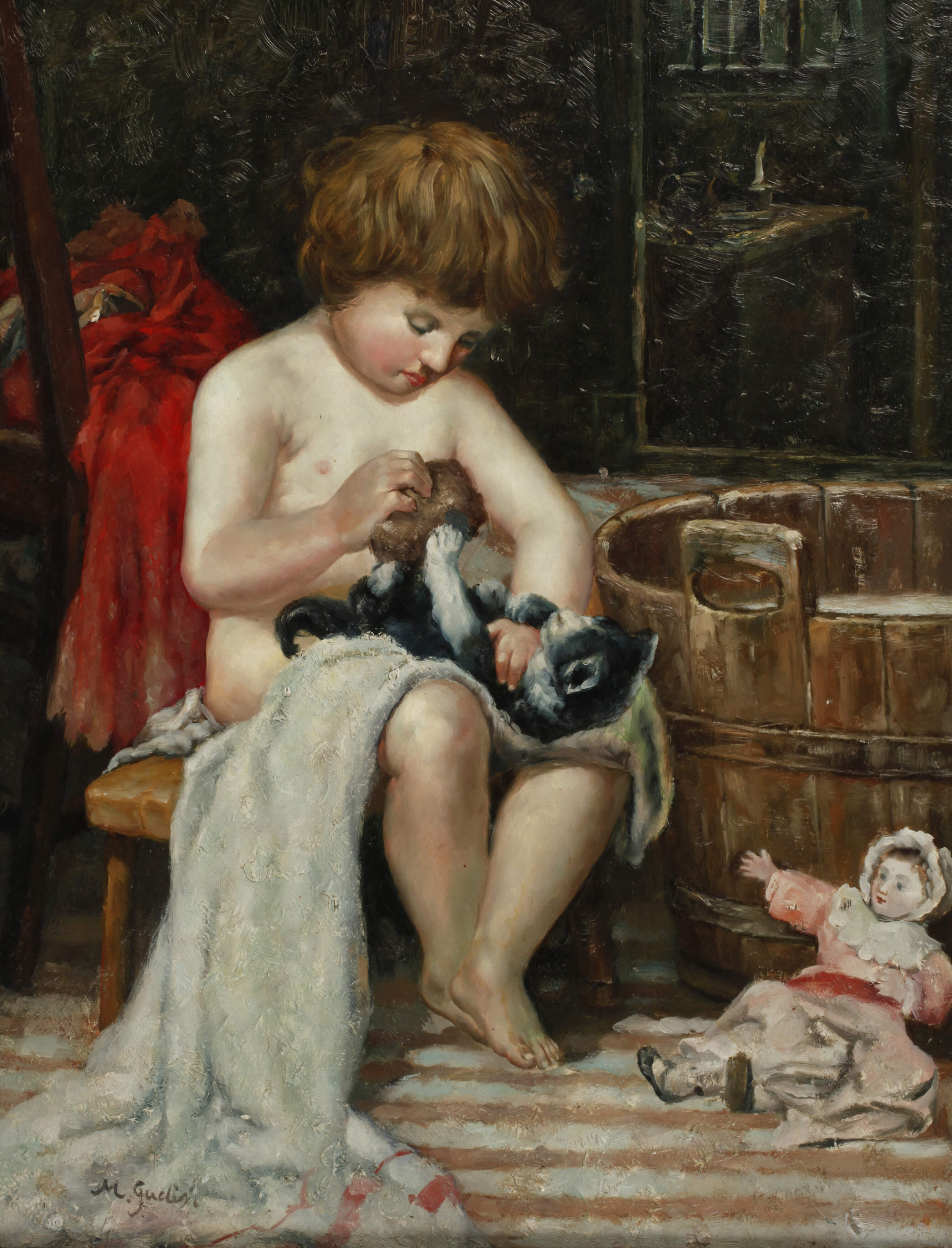 Spielendes Kind mit Katze