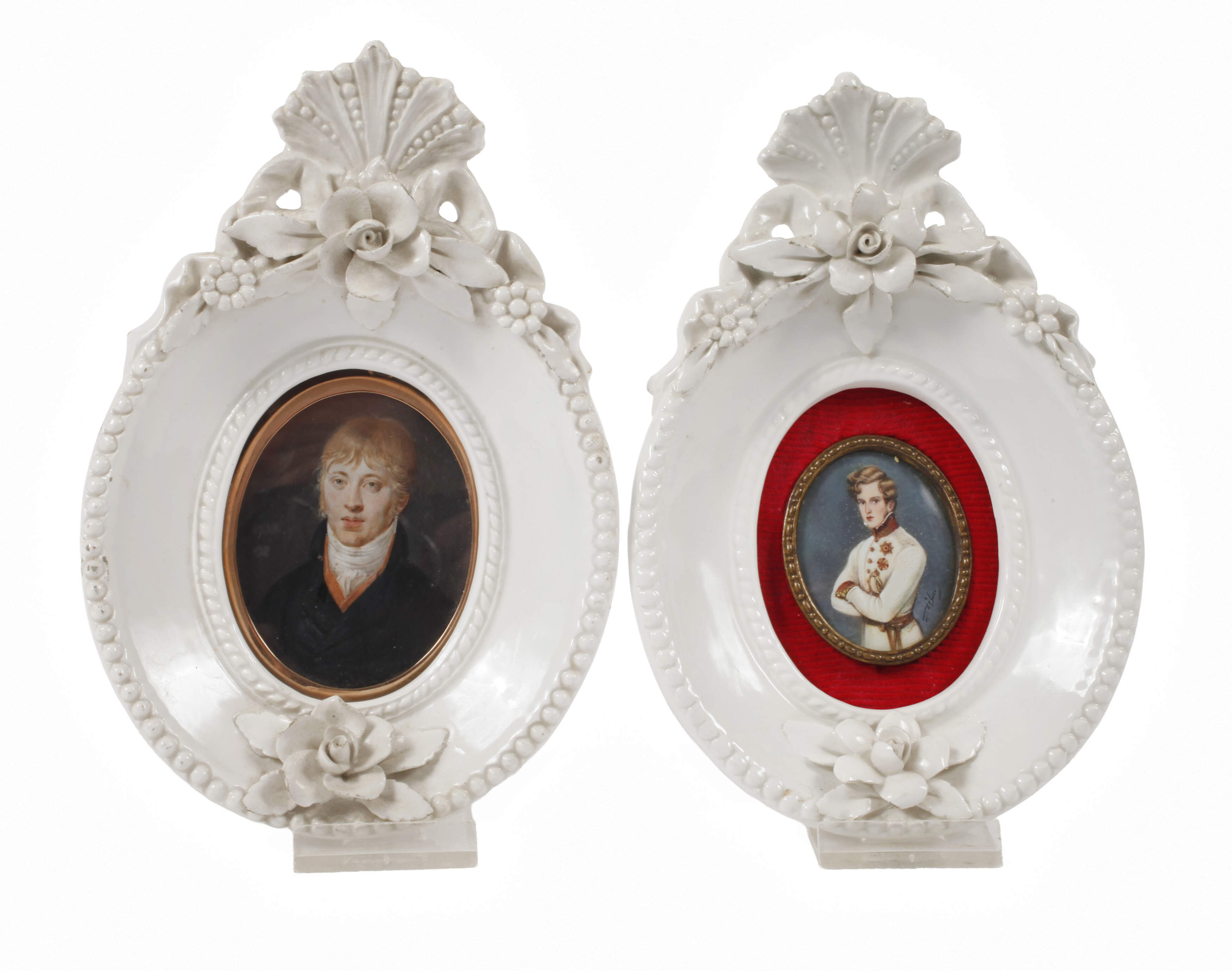 Paar Miniaturen in Porzellanrahmen