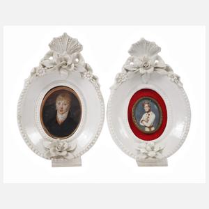 Paar Miniaturen in Porzellanrahmen