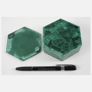 Zwei Deckeldosen Malachit