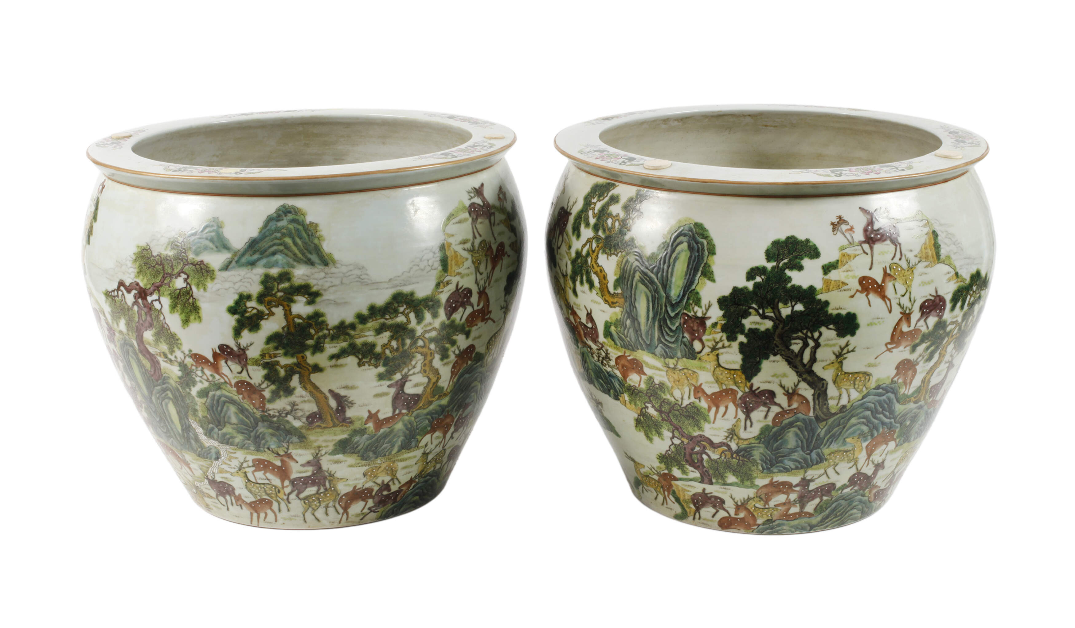 Paar große Fish Bowls Famille verte