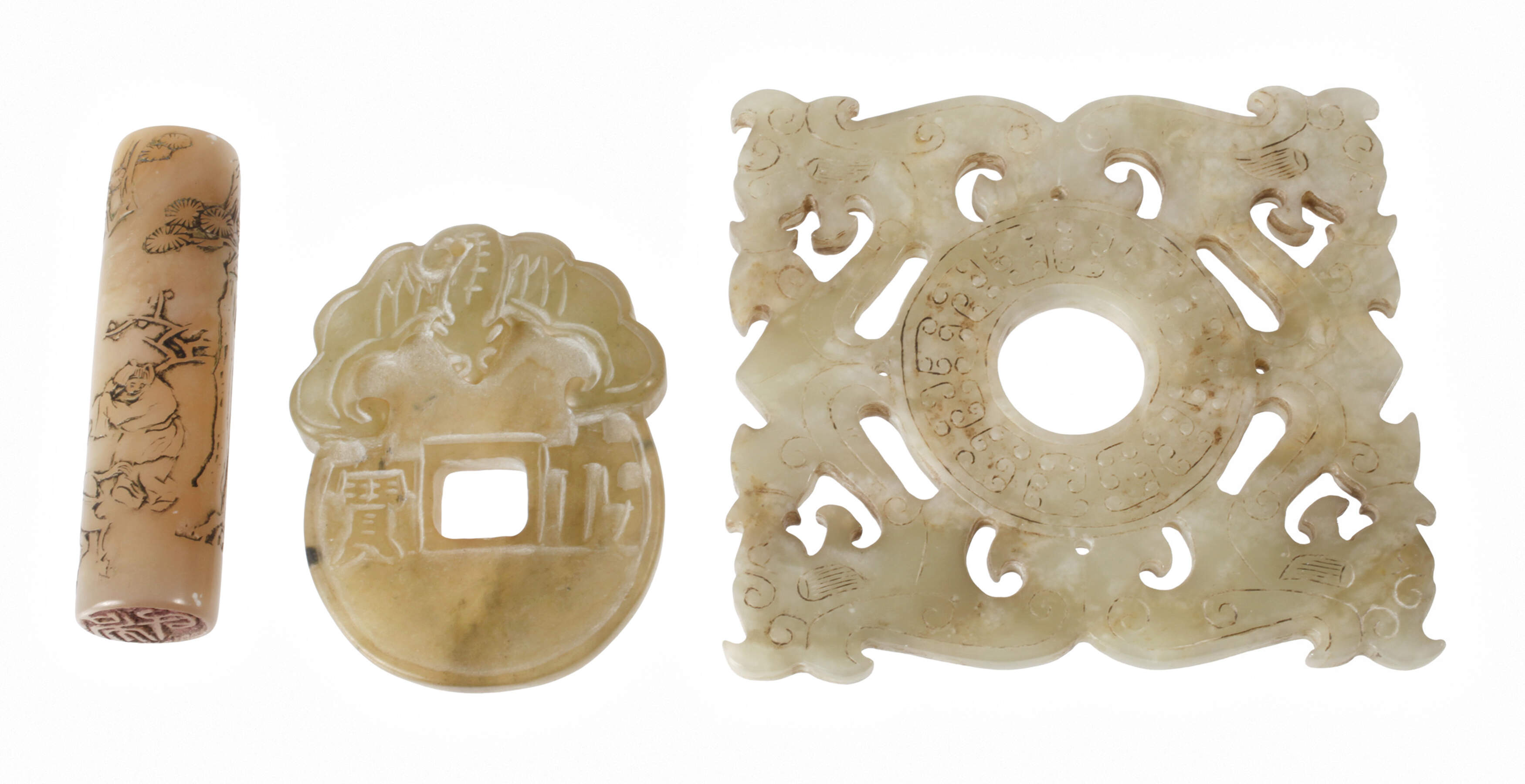 Drei Jadeschnitzereien