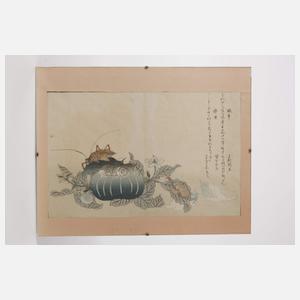 Kitagawa Utamaro, "Landschnecke und Riesenkäfer"
