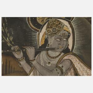 Paar indische Seidenmalereien