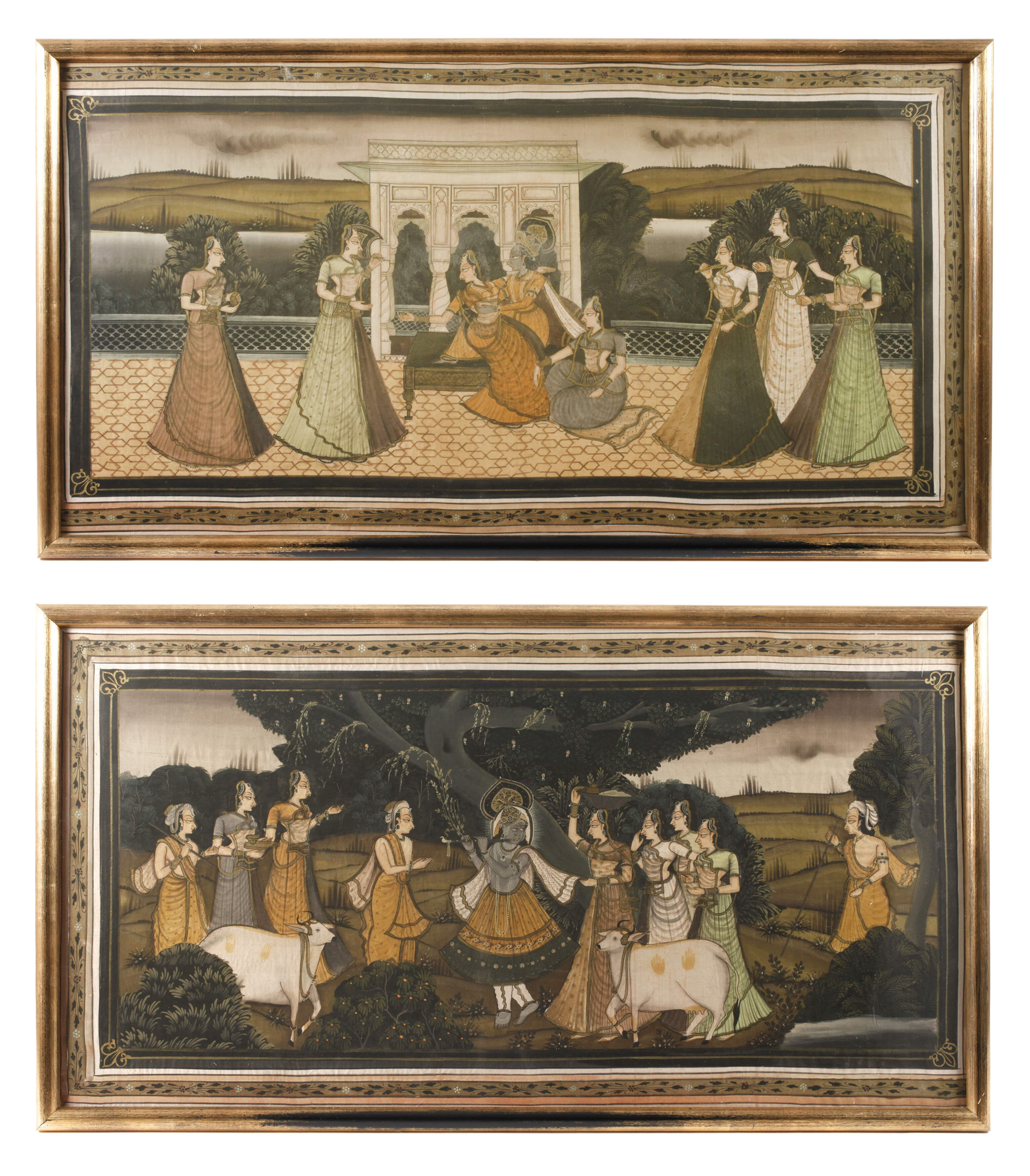 Paar indische Seidenmalereien