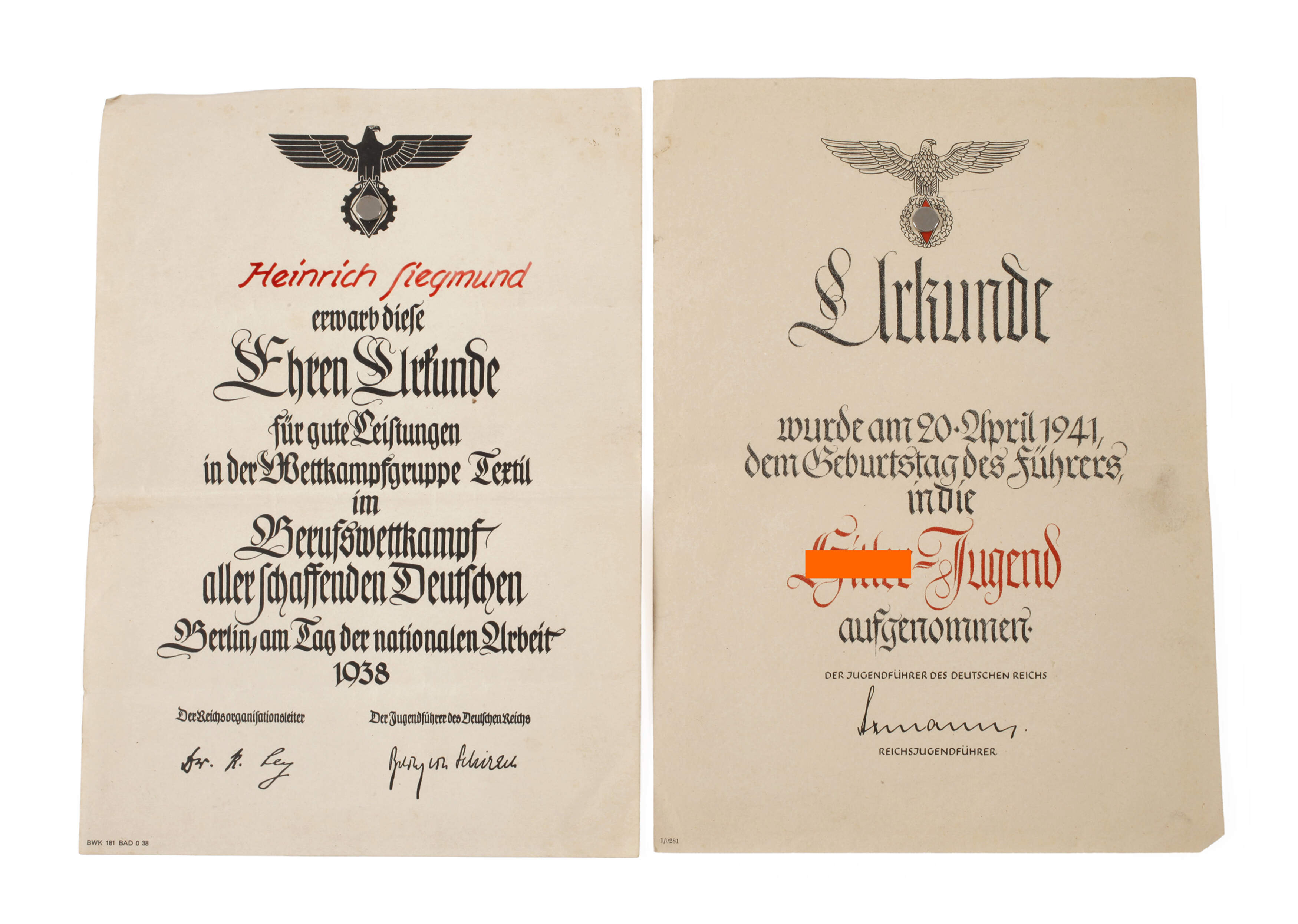 Zwei Urkunden HJ