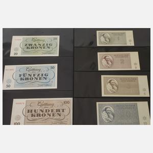 Propagandapostkarten und Lagergeld Theresienstadt