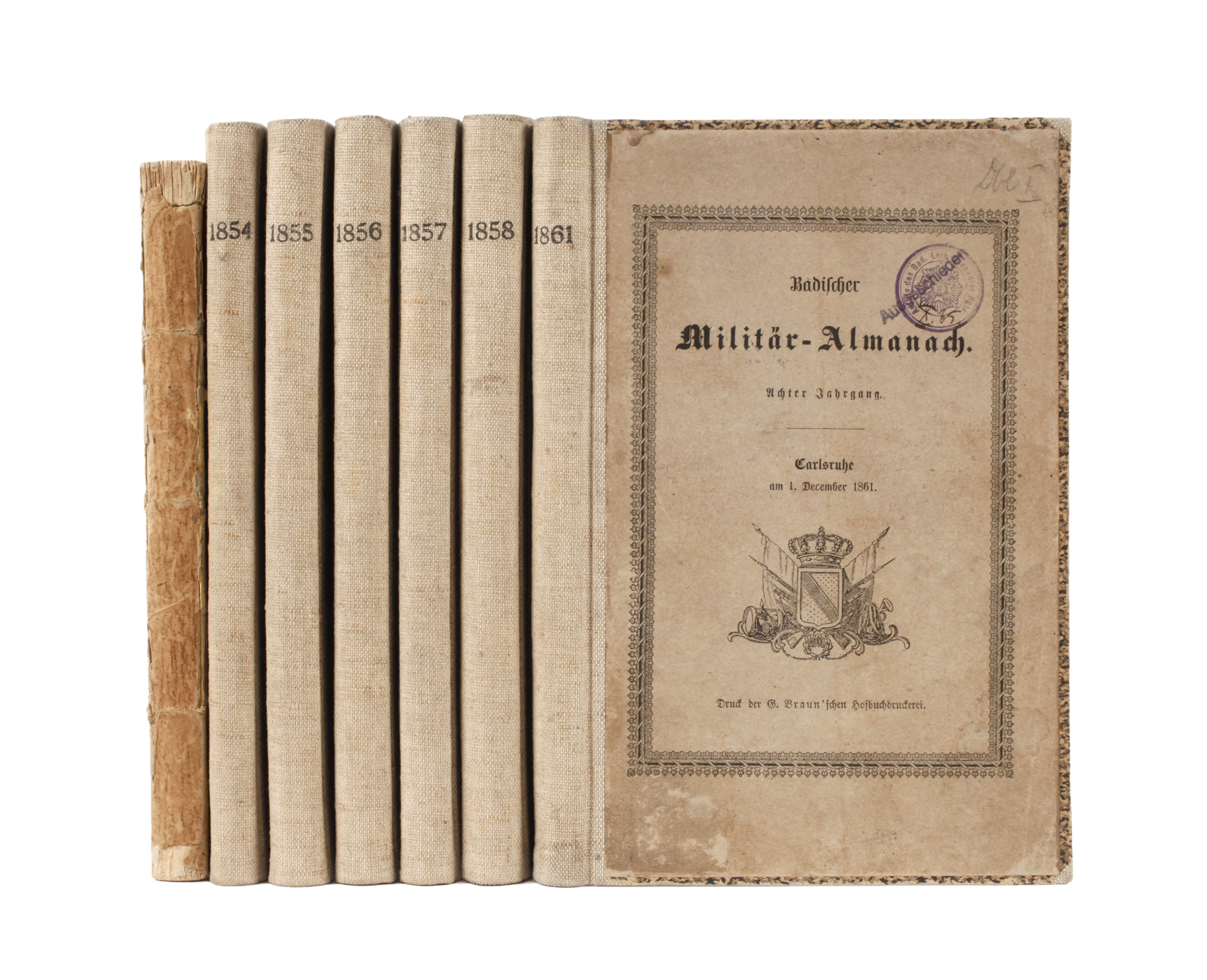 Sieben Bände Badischer Militär-Almanach
