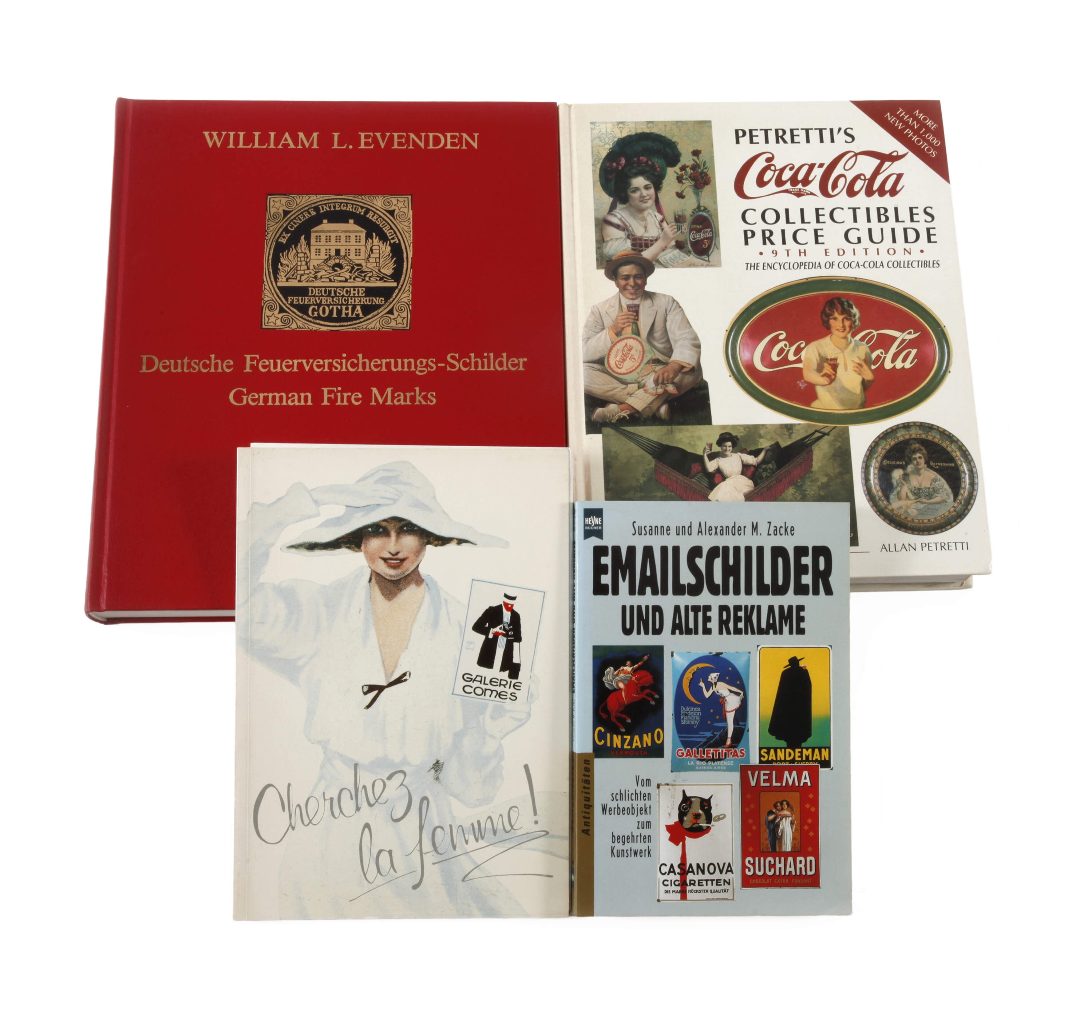 Vier Bücher Emailleschilder