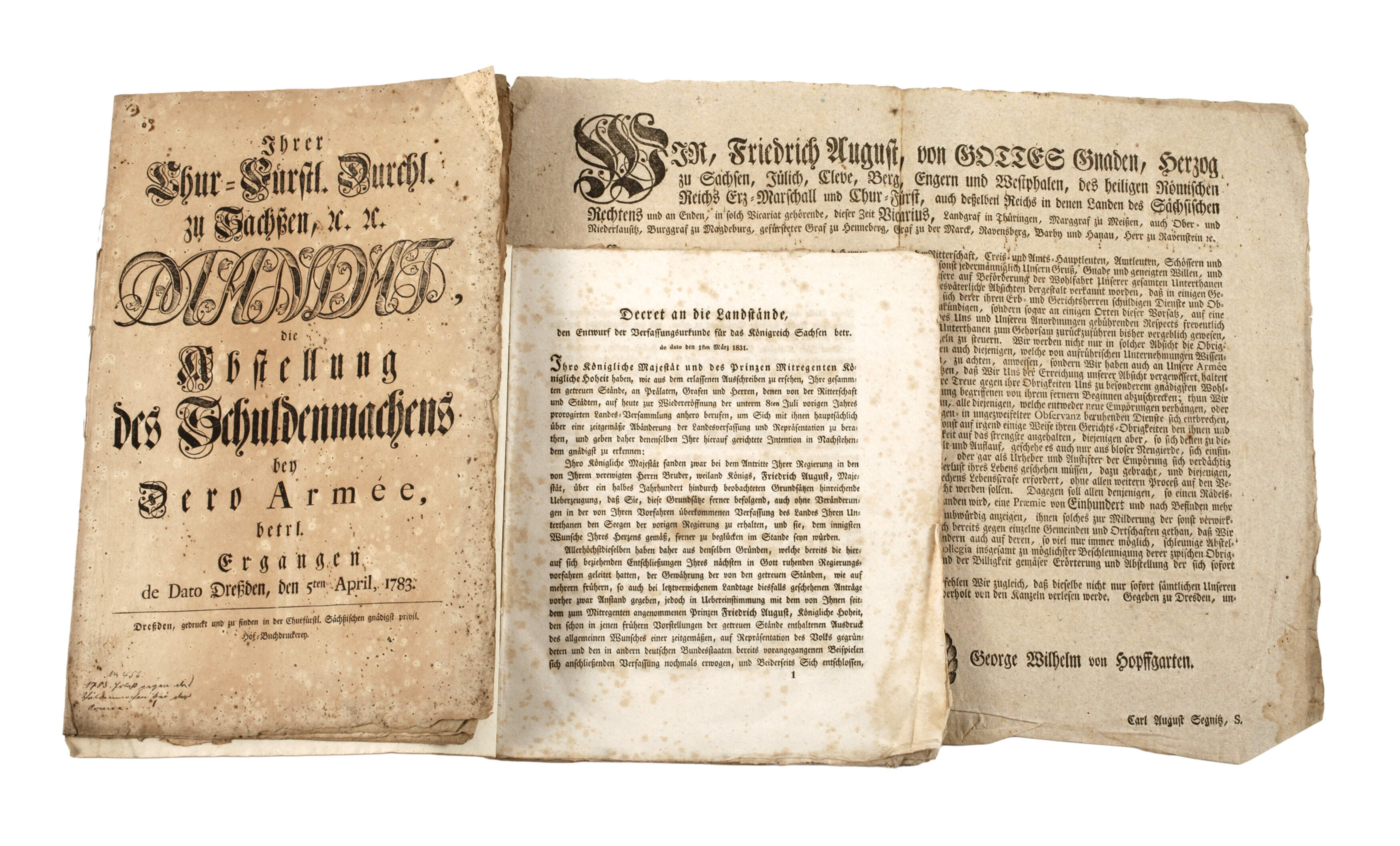 Drei historische Dokumente Sachsen