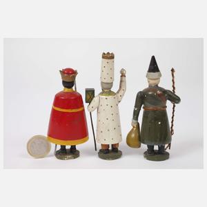 Drei weihnachtliche Aufstellfiguren Erzgebirge
