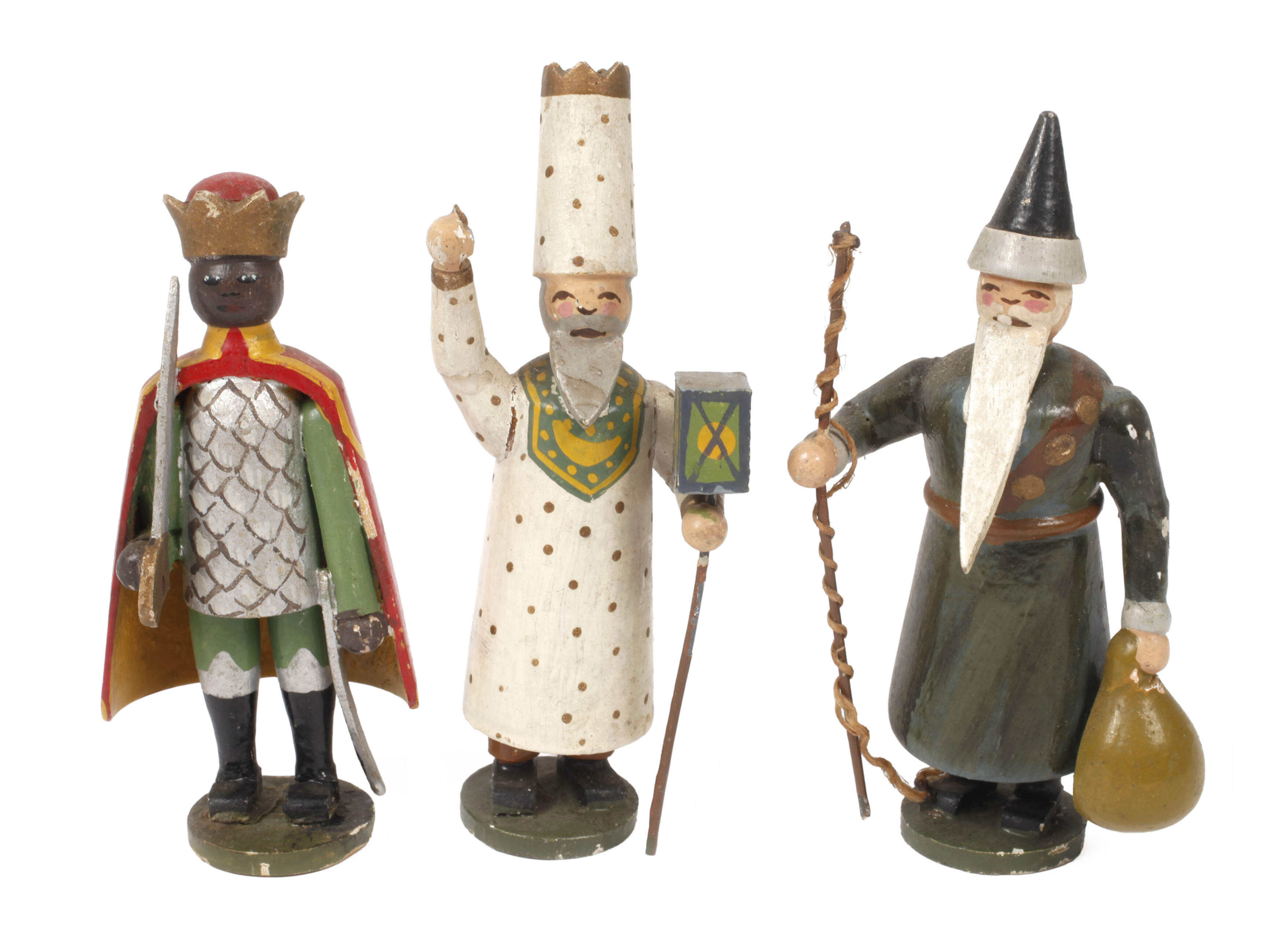 Drei weihnachtliche Aufstellfiguren Erzgebirge