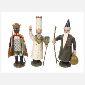 Drei weihnachtliche Aufstellfiguren Erzgebirge