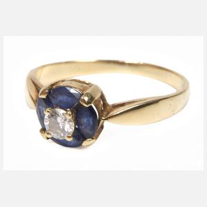 Feiner Damenring mit Brillant und Saphiren