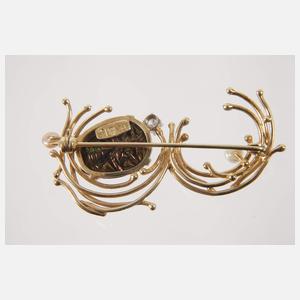 Brosche mit Skarabäus, Brillant und Perlen