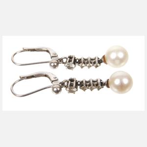 Paar Ohrhänger mit Brillanten und Perlen