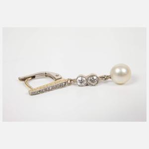 Paar Ohrhänger mit Perle und Diamanten