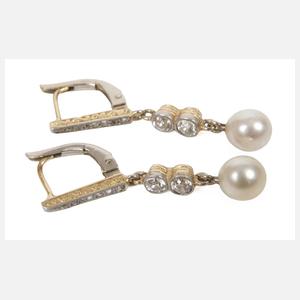 Paar Ohrhänger mit Perle und Diamanten