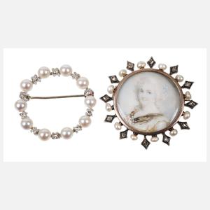 Paar Schmuckbroschen mit Perlen