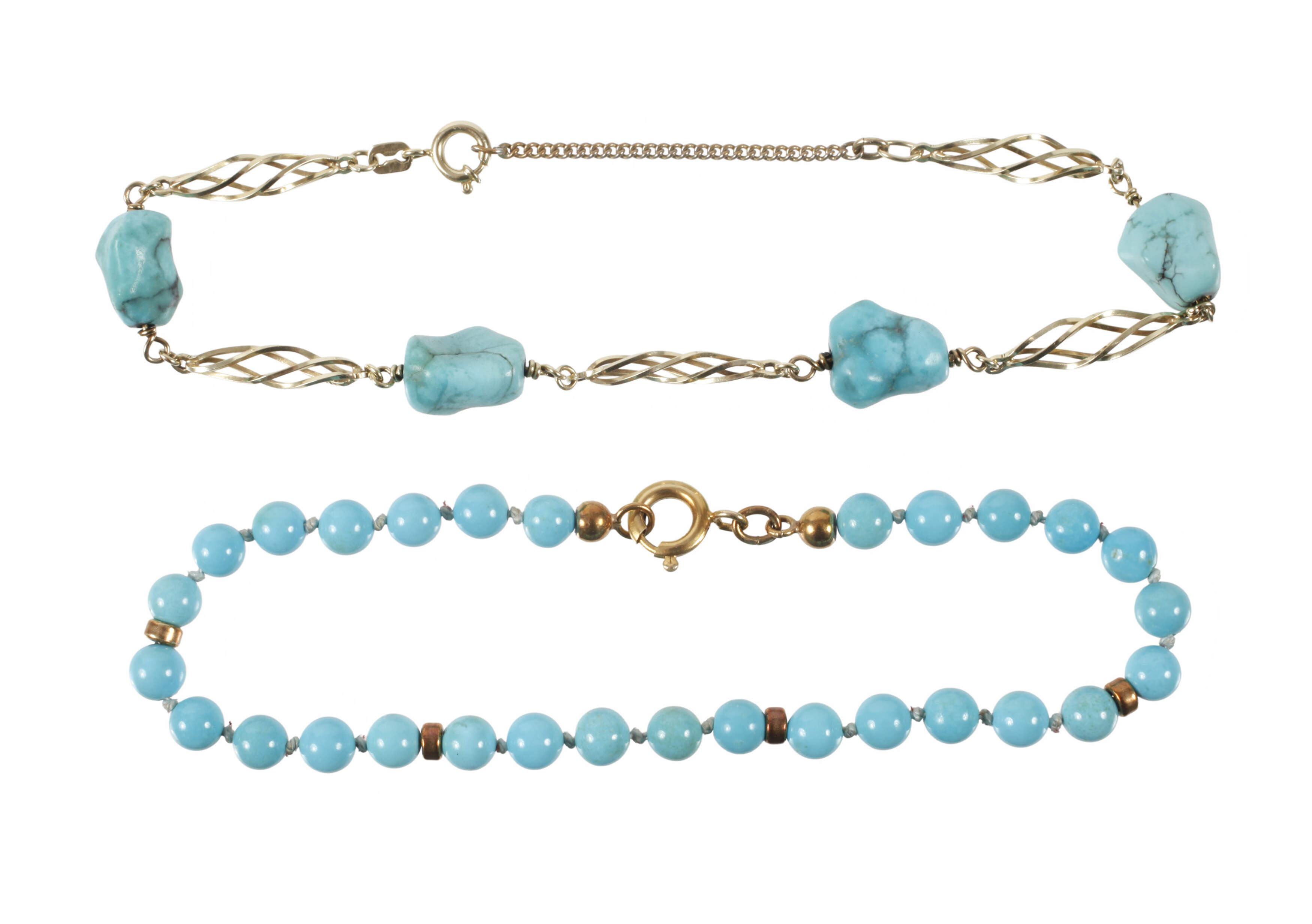 Zwei Armbänder mit Türkisen