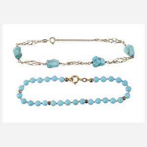 Zwei Armbänder mit Türkisen