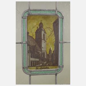 Zwei Bleiglasfenster mit Ansicht Mainz