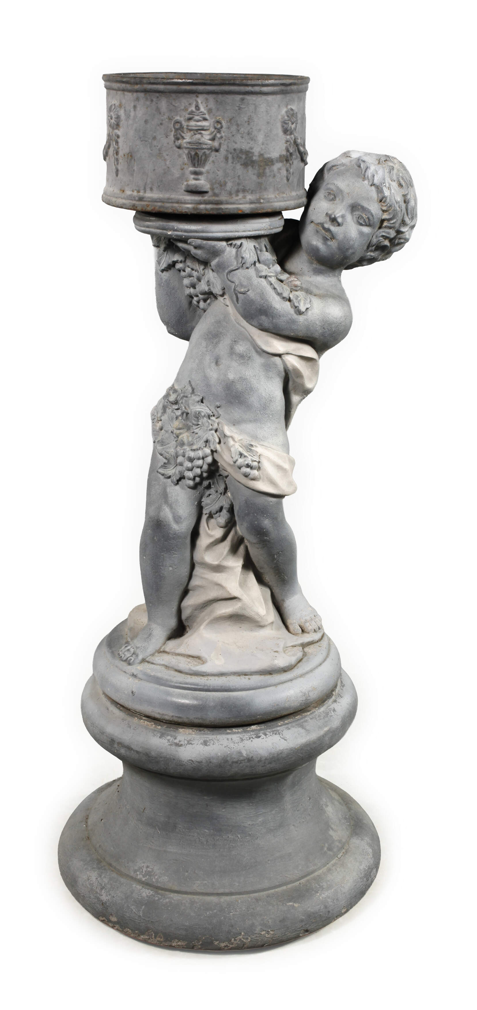 Gartenskulptur Bacchant mit Cachepot