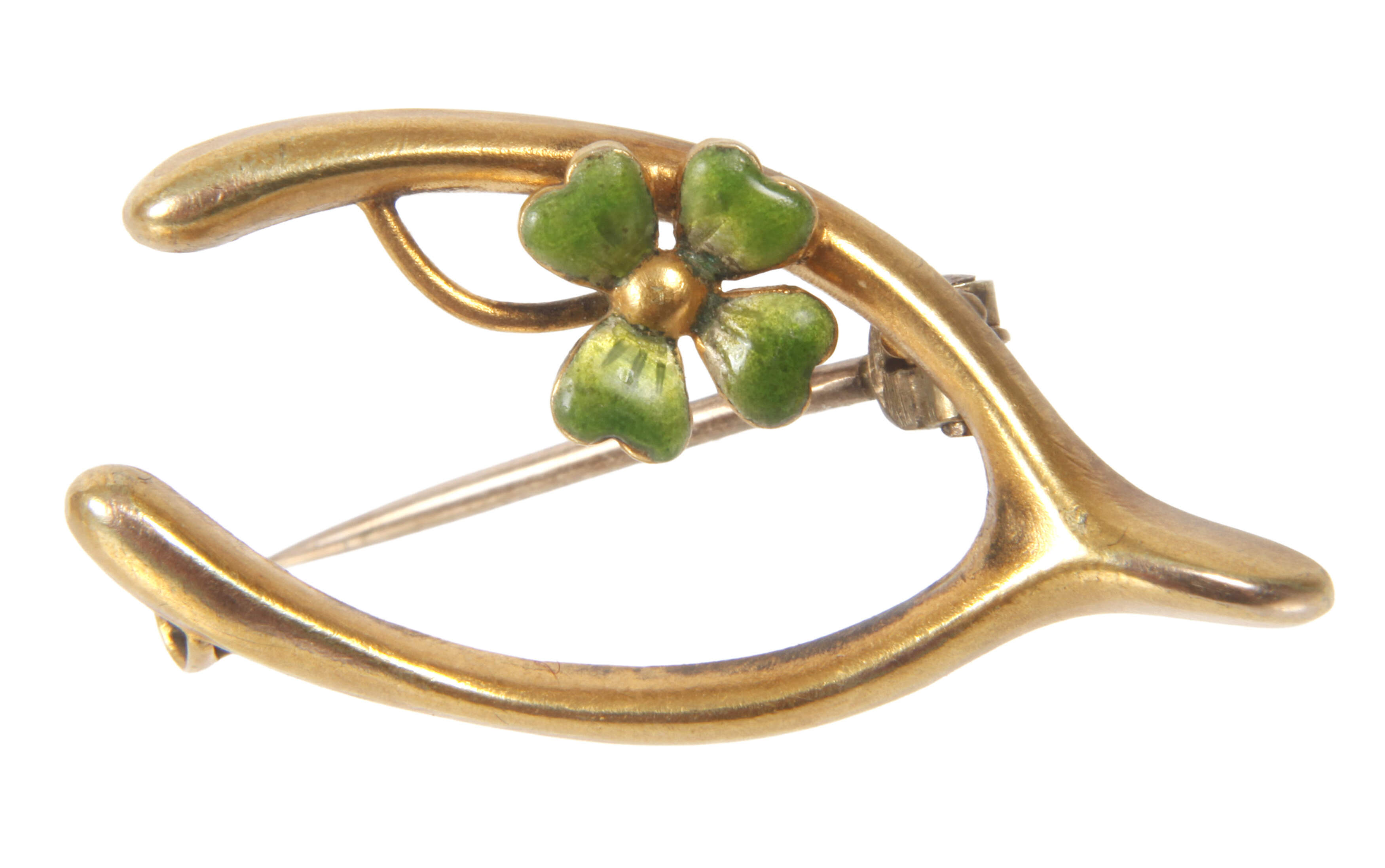 Wishbone Brosche mit Glücksklee