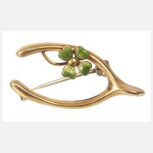 Wishbone Brosche mit Glücksklee