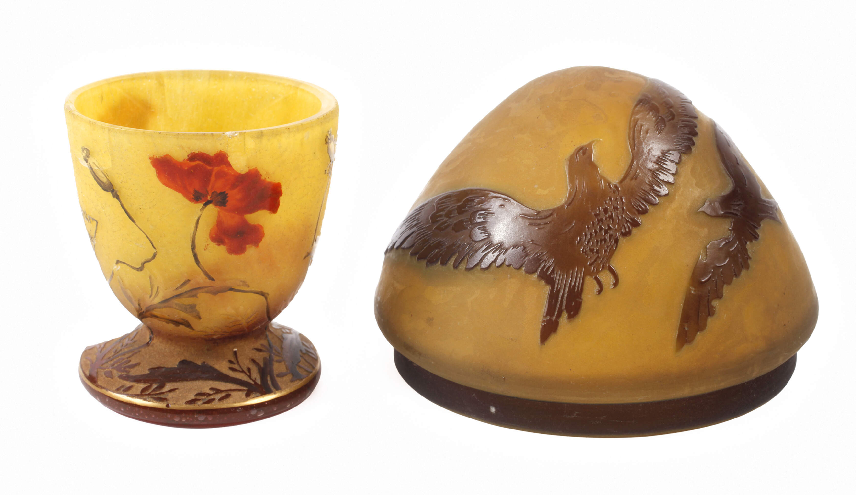 Daum Nancy Eierbecher und Émile Gallé Deckel