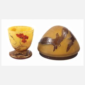 Daum Nancy Eierbecher und Émile Gallé Deckel