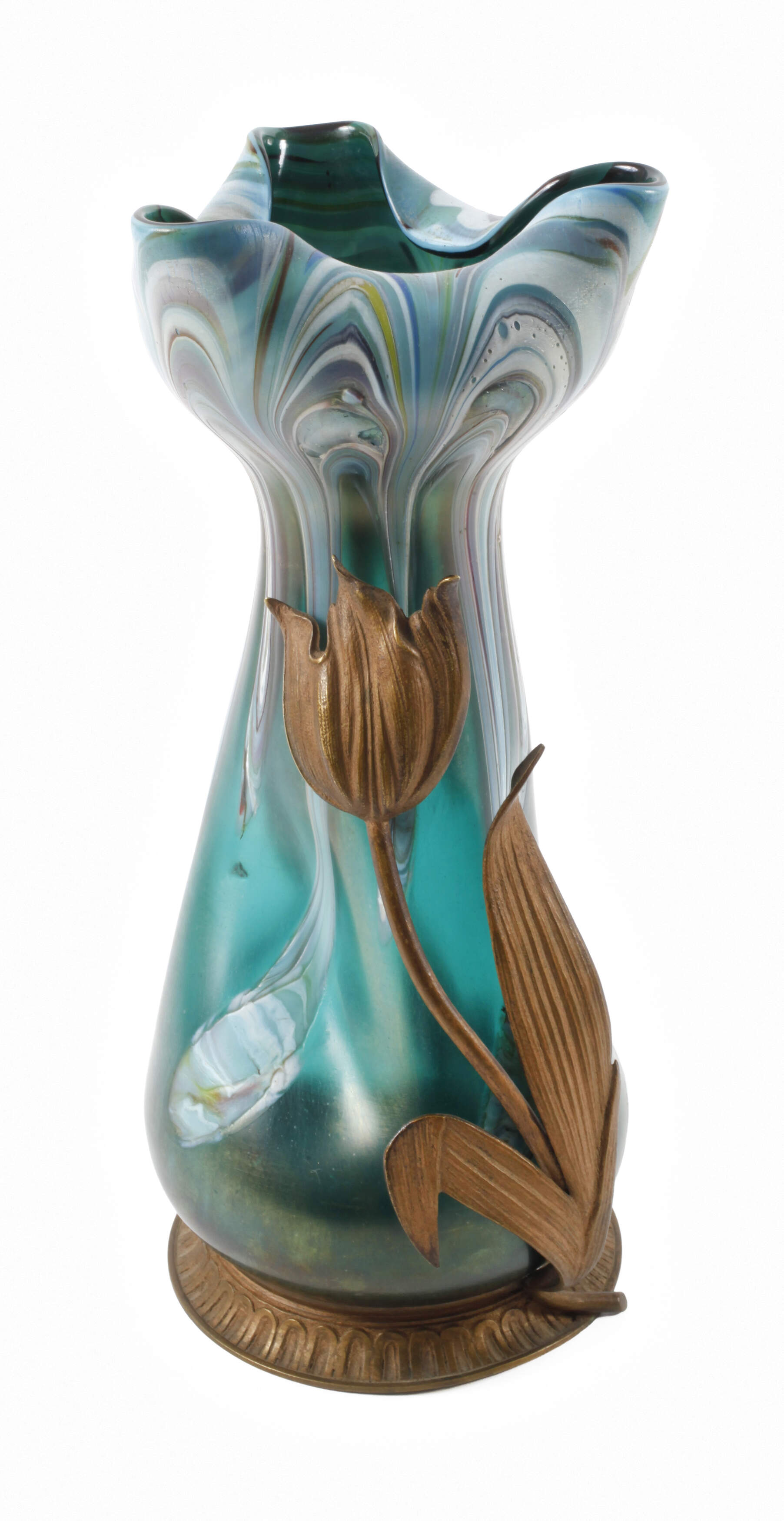 Jugendstil-Vase mit Messingmontierung