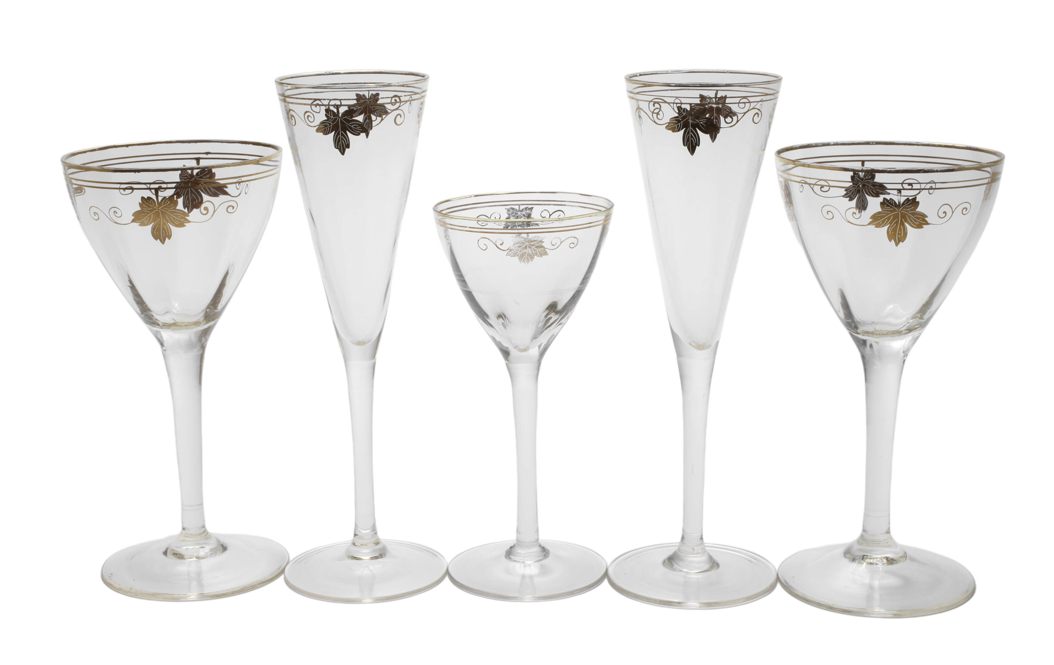 Fünf Stängelgläser Jugendstil