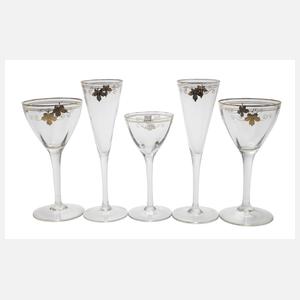 Fünf Stängelgläser Jugendstil