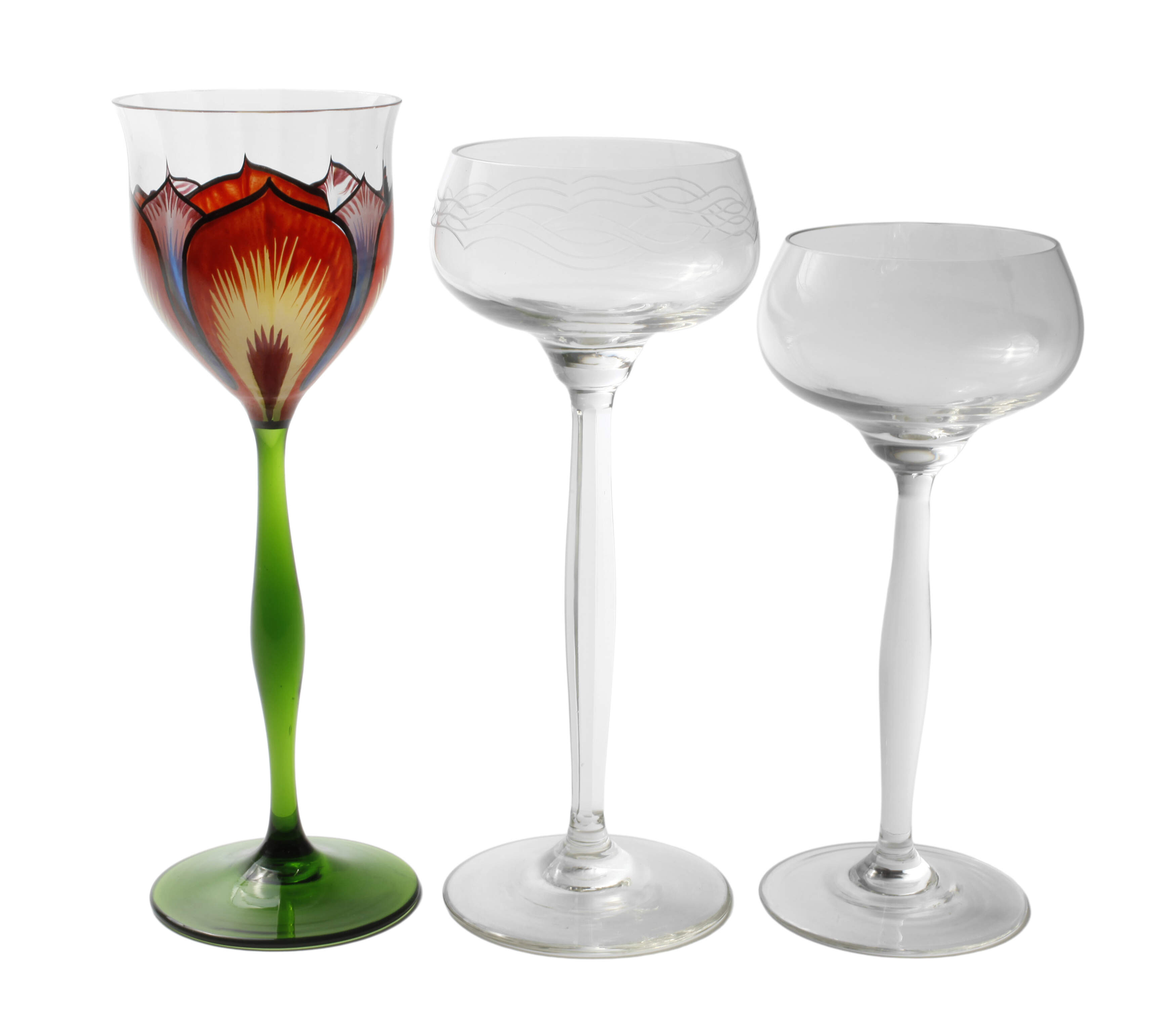 Theresienthal drei Stängelgläser Jugendstil