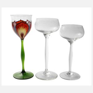 Theresienthal drei Stängelgläser Jugendstil