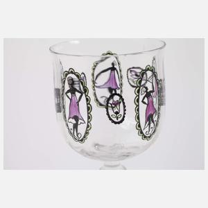 Steinschönau Weinglas und sechs Likörgläser