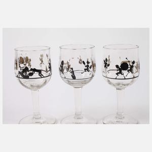 Steinschönau Weinglas und sechs Likörgläser