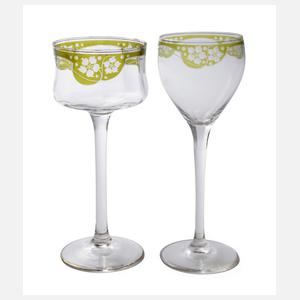 Josephinenhütte zwei Weingläser mit Grünbeize