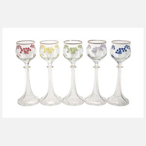 Fünf Stängelgläser Ludwig Sütterlin