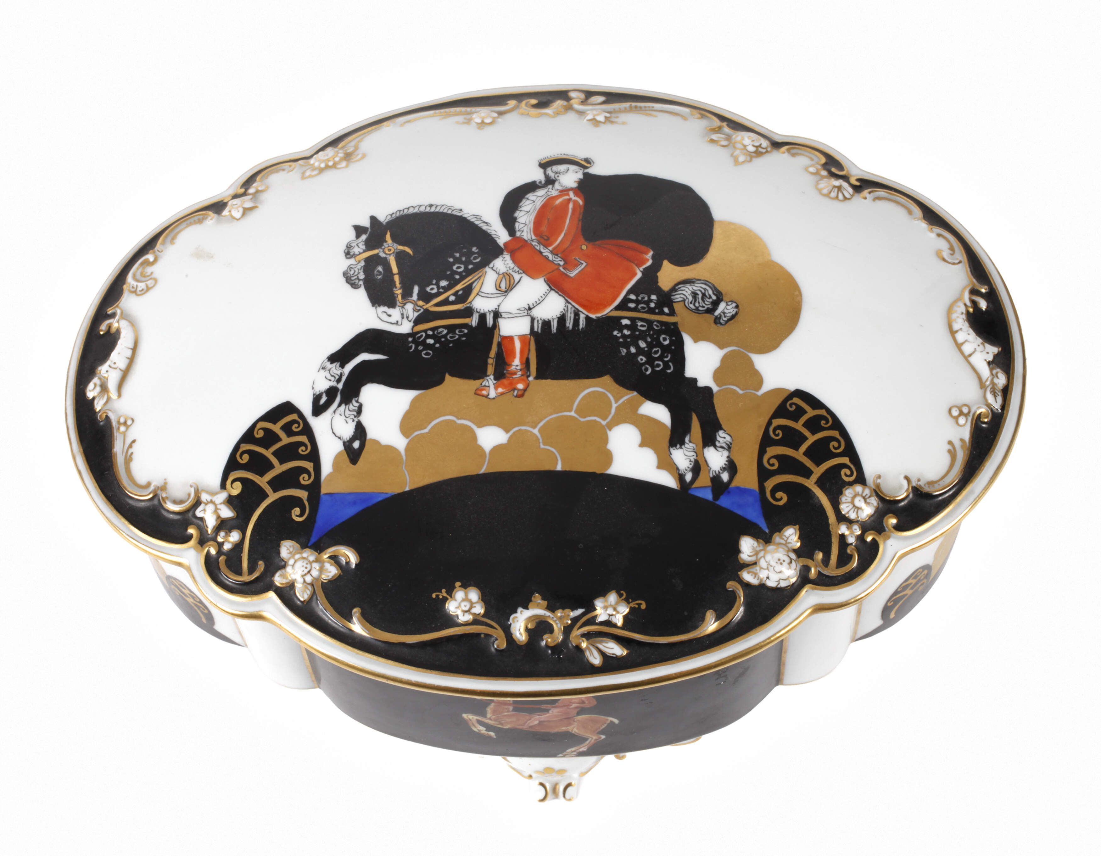 Fraureuth große Rokokodose Reitermotiv