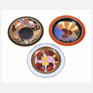 Drei Art déco Untersetzer in Cloisonné-Technik