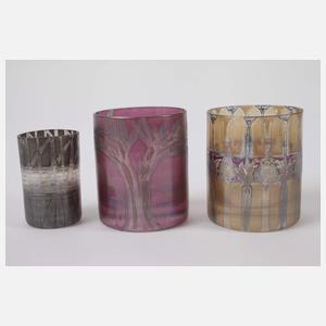 Sechs Studioglas Vasen